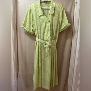 Vintage D’Allaird’s Lime Green Polka Dot Midi Dress – Size Large